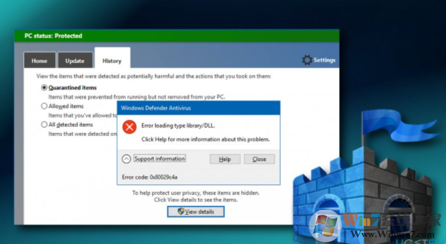 說明Windows Defender舊界面錯(cuò)誤0x80029c4a