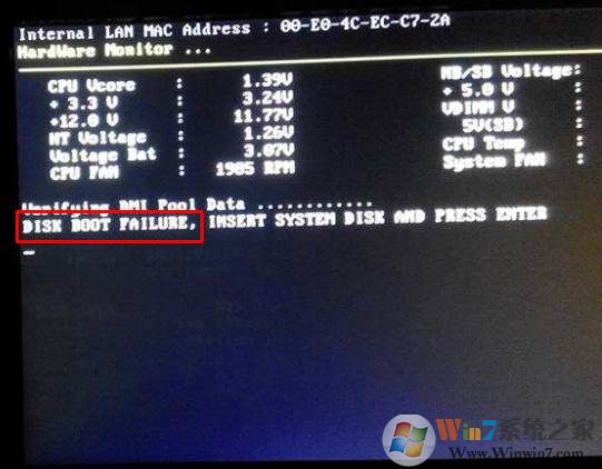 DISK BOOT FAILURE，INSERT SYSTEM DISK AND PRESS ENTER