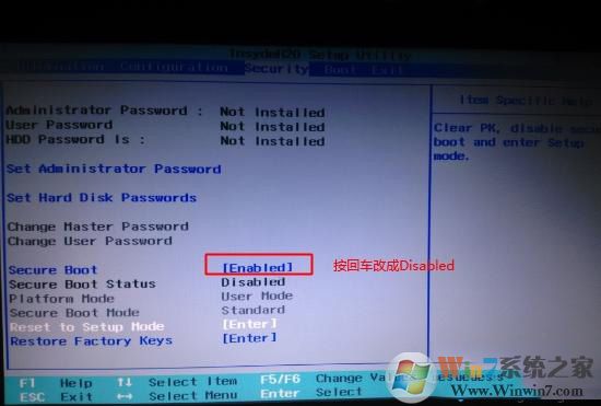 Secure Boot回車(chē)設(shè)置成Disabled