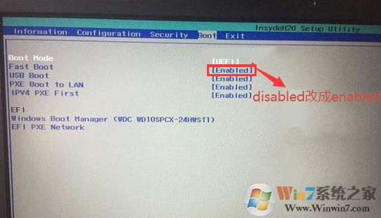 把Fast Boot改成enabled,開(kāi)啟快速啟動(dòng)