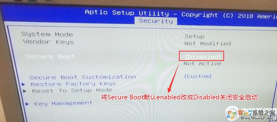 將Secure Boot默認的enabled改成disabled關(guān)閉安全啟動