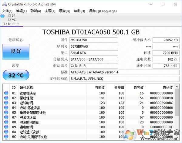 CrystalDiskinfo中文版(固態(tài)硬盤(pán)壽命檢測(cè)神器)