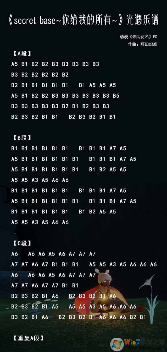 光遇簡譜《secretbase（未聞花名）》怎么彈？光遇簡譜大全